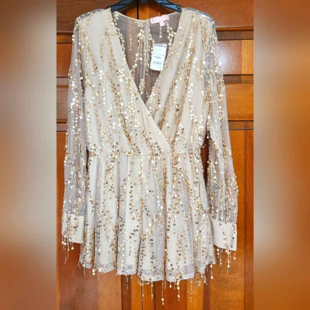 Sequin Embellished Sheer Jumper Shorts